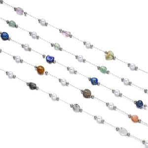 Stainless Steel Jewelry Chain With Faux Artificial Pearl And Irregular Natural Stone For DIY Jewelry Making Bracelet Necklace Accessories
