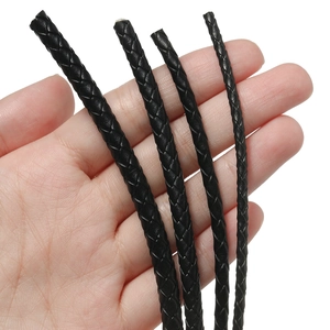 Braided black leather cords in various diameters for DIY jewelry and necklaces
