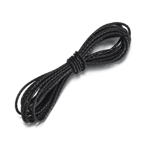Close-up of black braided leather cord texture for DIY jewelry and necklace making
