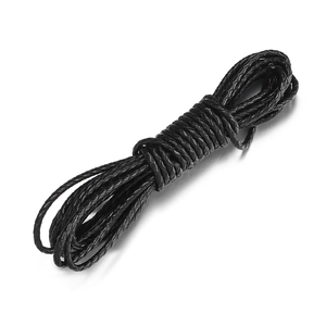 Close-up of black braided cowhide leather rope for DIY necklace and bracelet jewelry