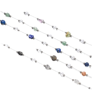 Colorful gemstone and imitation pearl stainless steel chain for DIY jewelry making
