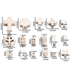 Detailed size specifications for assorted white turquoise stone beads for jewelry making