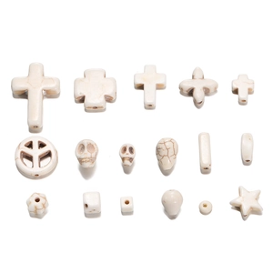 White synthetic turquoise stone bead set featuring cross skull and star shapes for DIY jewelry