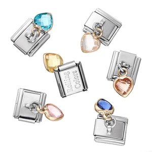 Set of stainless steel heart charms in multiple colors for modular DIY bracelets