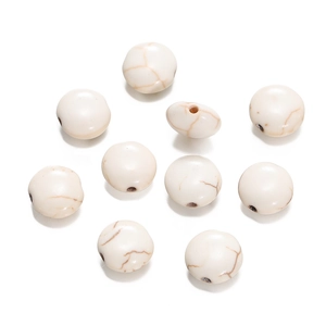 Flat round white turquoise beads with natural brown veins for DIY jewelry making