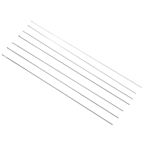 Set of 7 thin stainless steel beading needles for DIY jewelry making on white background