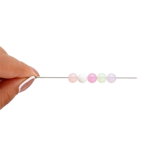 DIY jewelry beading needles tool with colorful 8mm round beads on white background