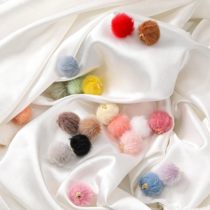 Colorful 17mm faux mink fur pom-poms with golden metal loops for DIY jewelry making