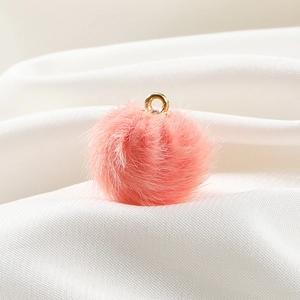 Soft pink 17mm faux mink fur ball pendant with golden metal ring for DIY jewelry making
