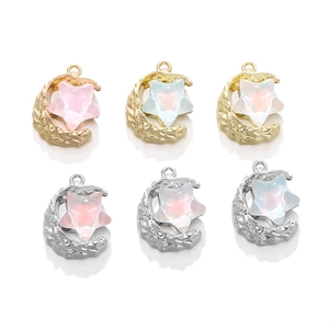 DIY jewelry set of six star and moon alloy pendants with iridescent resin stones