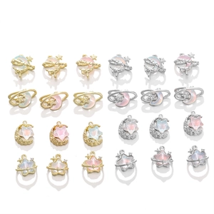 Star and moon alloy charms with sparkling crystals and UV plating for DIY jewelry making