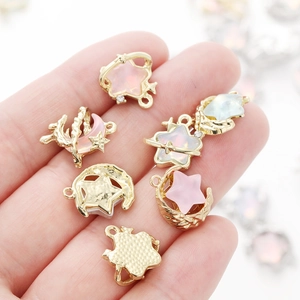 Alloy Star Moon Celestial Pendant With Resin Rhinestone For DIY Necklace Bracelet Making Accessories Gold Silver Plated Jewelry