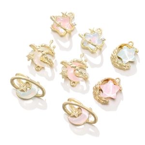 Light gold star and moon charms with pearlescent resin and crystals for DIY jewelry