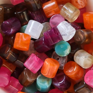 Colorful acrylic stone cylinder beads with marble texture for DIY jewelry making