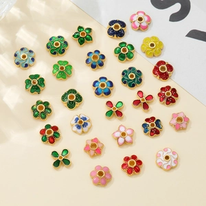 18K gold plated colorful enamel flower spacer beads for DIY jewelry making sets