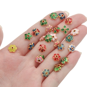 Mix of 18K gold plated flower spacers with colorful enamel drip for DIY jewelry crafts