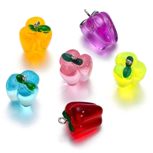 Close-up of colorful translucent resin bell pepper charms for DIY jewelry making