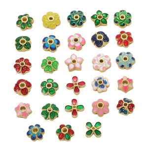 Various 18K gold-plated colorful enamel flower beads for DIY bracelet jewelry making