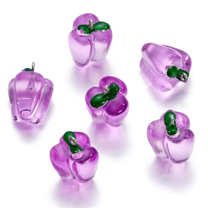 Set of 6 purple translucent resin bell pepper charms for DIY earring and jewelry making