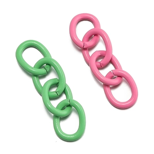 Detail of colorful macaron green and pink painted metal four-link chain DIY accessories