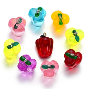 Colorful resin bell pepper pendants for DIY jewelry making with silver metal loops