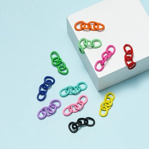 Colorful four-link metal chains for DIY jewelry making in vibrant spray-painted finishes