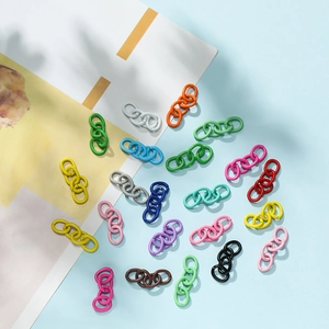 Close-up of colorful painted metal link chains for DIY jewelry making and keychains