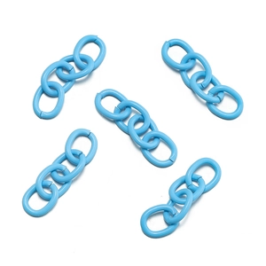 Macro shot of sky blue lacquer 4-link extension chain parts for DIY keychains