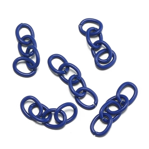 Detail of dark blue painted chain links for DIY jewelry making and keychains