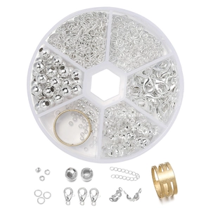Kit de bricolaje para joyería con cierres y anillos en plata y oro en caja de plástico