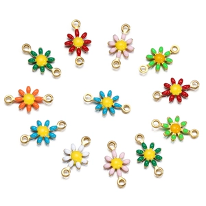 Colorful daisy flower connector pendants with dual rings for DIY jewelry making