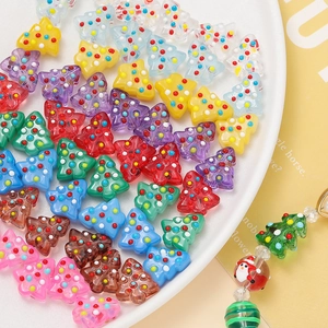 Colorful Christmas tree loose beads with polka dots for DIY holiday jewelry making projects