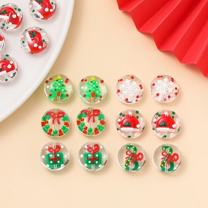 Série de Noël Perles en Verre Transparentes pour la Fabrication de Bijoux DIY Fait à la Main Dessin Animé Flocon de Neige Sapin Motif Boîte Cadeau Perles Lampwork