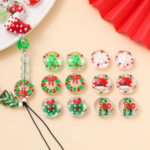 Perles de Noël artisanales en verre avec motifs festifs et dragonne de téléphone perlée