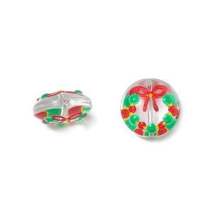 Perles de Noël avec nœud rouge et motif couronne festive pour création de bijoux DIY