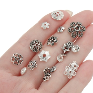 925 Sterling Silber Blumen Perlenkappen Thai Silber Hohl Blattmuster Abstandshalter Für DIY Schmuckherstellung Armband