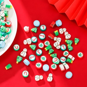 Weihnachten Polymer-Ton Perlen Schneemann Weihnachtsmann Schneeflocke Scheiben Lose Perlen Für DIY Armband Schmuckherstellung Bastelzubehör