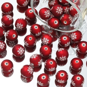 Macro di perline natalizie in acrilico rosso opaco da 16mm con fiocchi di neve per gioielli DIY
