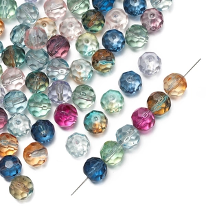 Macro view of 10mm faceted glass crystal beads with colorful gradient for DIY jewelry