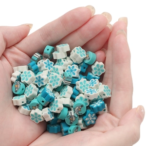 DIY Weihnachten Polymer-Ton-Perlen mit blauen und weißen Schneeflocken-Mustern