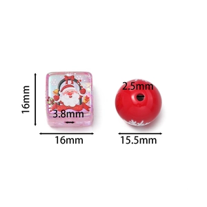 Detailed size view of Christmas acrylic beads with Santa and snowflake patterns
