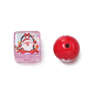 Detail of Christmas DIY beads with Santa Claus print and red snowflake pattern design