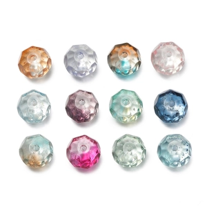 Detailed macro view of 12-color faceted gradient crystal glass beads for DIY jewelry