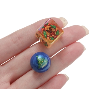 Christmas acrylic beads set with reindeer and tree prints for DIY jewelry making