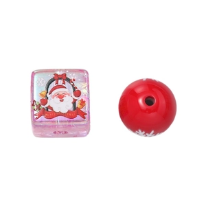 Christmas acrylic beads with Santa Claus and snowflake prints for DIY craft jewelry making