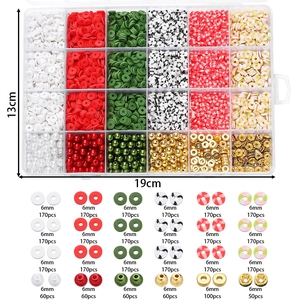 Caja de 24 compartimentos con cuentas heishi de arcilla de 6mm y espaciadores metálicos DIY