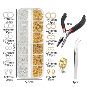 DIY jewelry making kit featuring lobster clasps and jump rings with essential hand tools