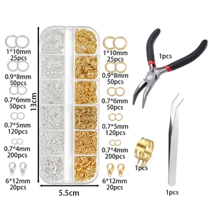 DIY jewelry kit with open jump rings lobster clasps pliers and tweezers in a storage box