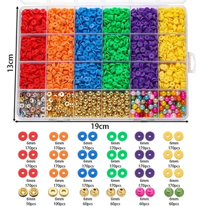 Kit de joyería de 24 rejillas con cuentas heishi de arcilla de 6mm y perlas mixtas