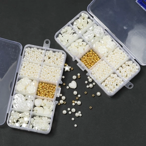 DIY pearl bead set with star and heart shapes in a 10-grid transparent storage box